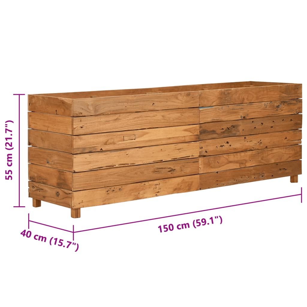 Raised Bed 150x40x55 cm Recycled Teak Wood and Steel