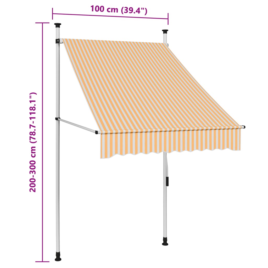 Manual Retractable Awning 100 cm Orange and White Stripes