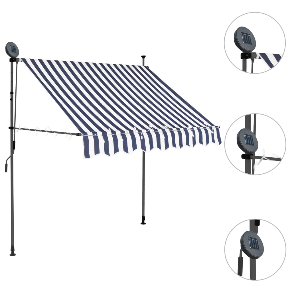 Manual Retractable Awning with LED 150 cm Blue and White