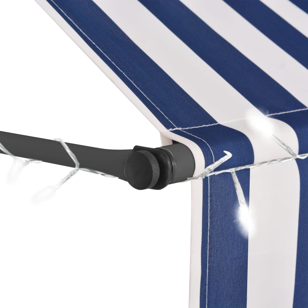 Manual Retractable Awning with LED 150 cm Blue and White