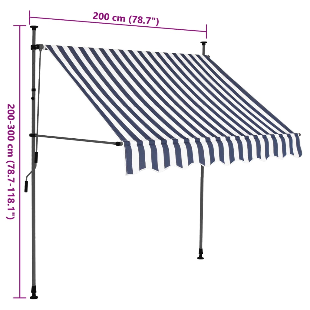 Manual Retractable Awning with LED 200 cm Blue and White