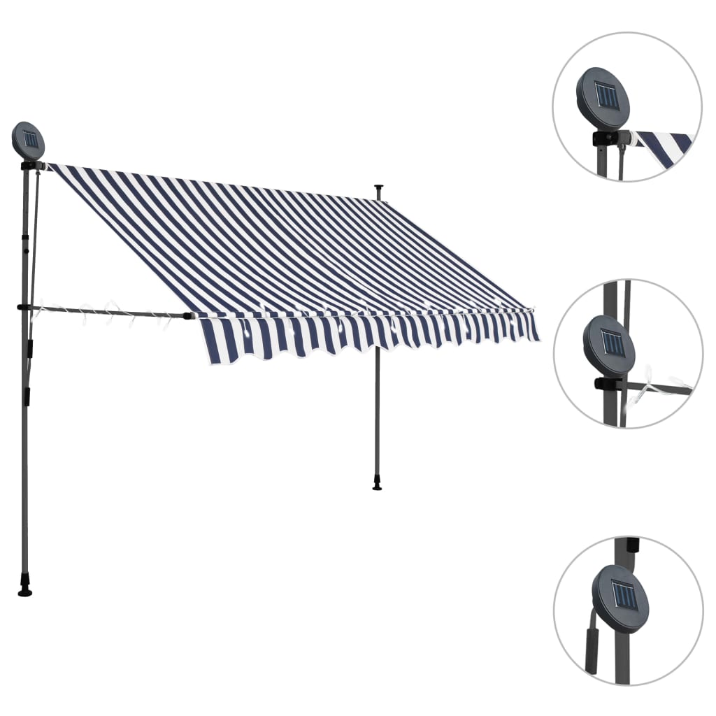 Manual Retractable Awning with LED 250 cm Blue and White