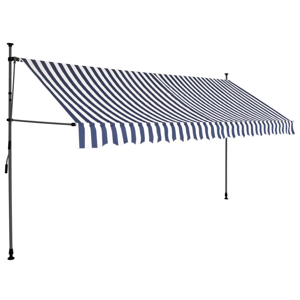 Manual Retractable Awning with LED 400 cm Blue and White