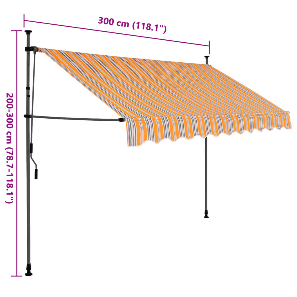 Manual Retractable Awning with LED 300 cm Yellow and Blue