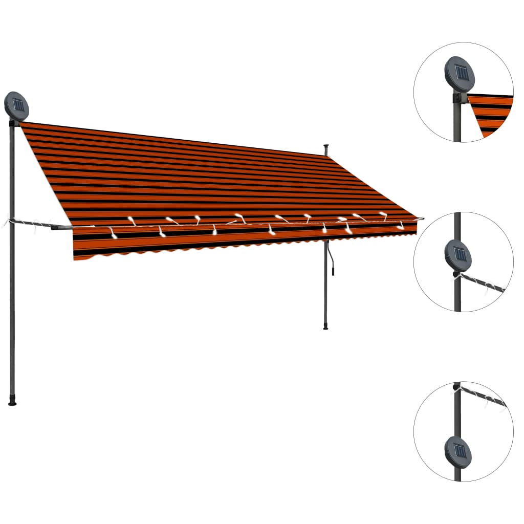 Manual Retractable Awning with LED 350 cm Orange and Brown