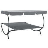 Outdoor Lounge Bed with Canopy Grey