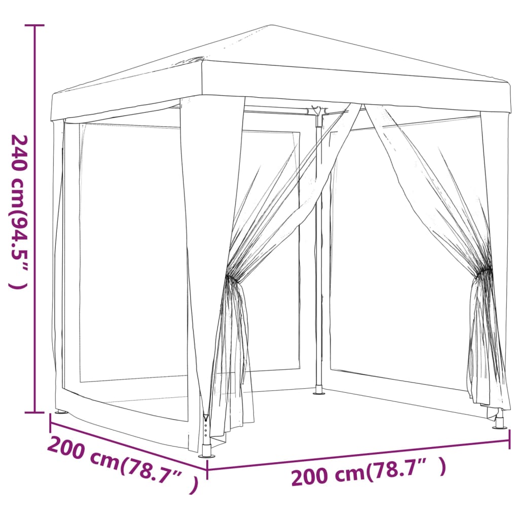 Party Tent with 4 Mesh Sidewalls 2x2 m White