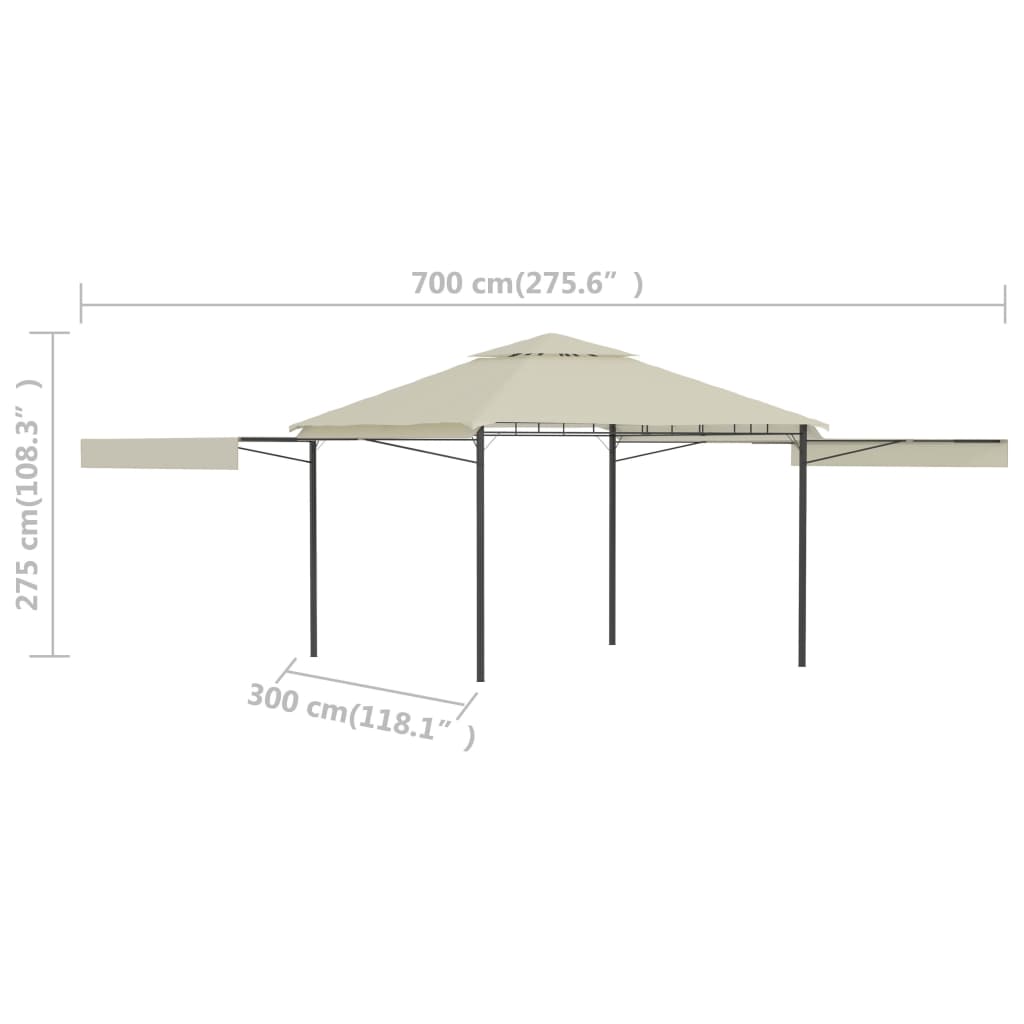 Gazebo with Double Extended Roofs 3x3x2.75 m Cream 180 g/m²