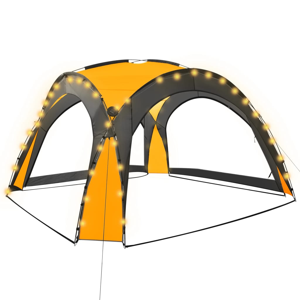 Party Tent with LED and 4 Sidewalls 3.6x3.6x2.3 m Yellow