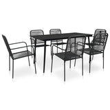 7 Piece Outdoor Dining Set Cotton Rope and Steel Black