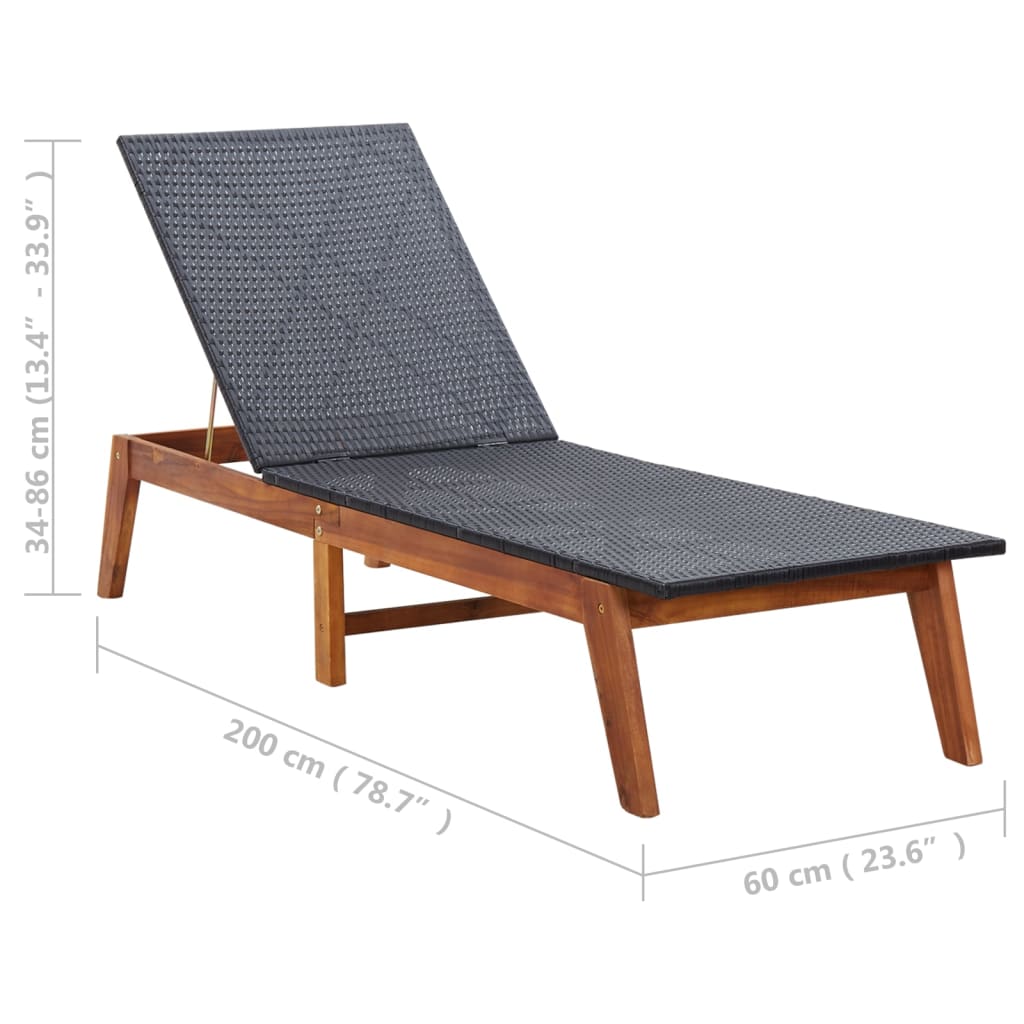 Sun Lounger Poly Rattan and Solid Acacia Wood