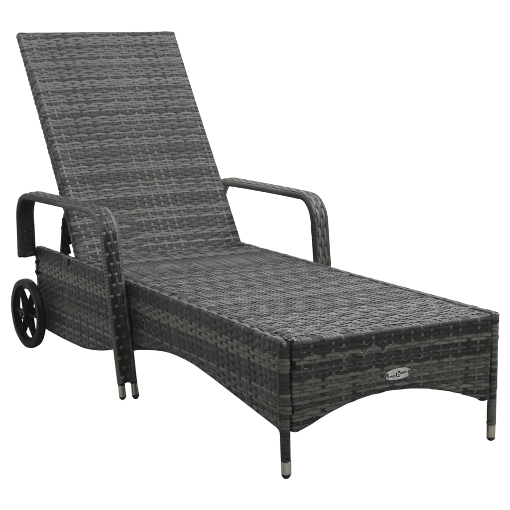 Sun Lounger with Wheels Poly Rattan Grey