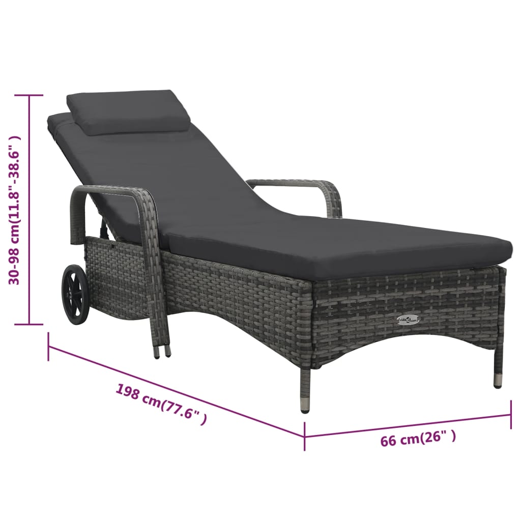 Sun Lounger with Wheels Poly Rattan Grey