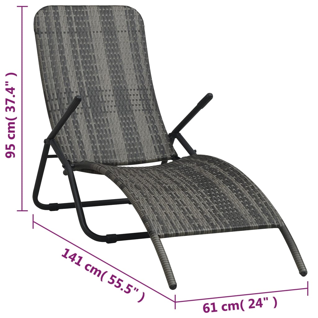 Folding Sun Lounger Poly Rattan Grey