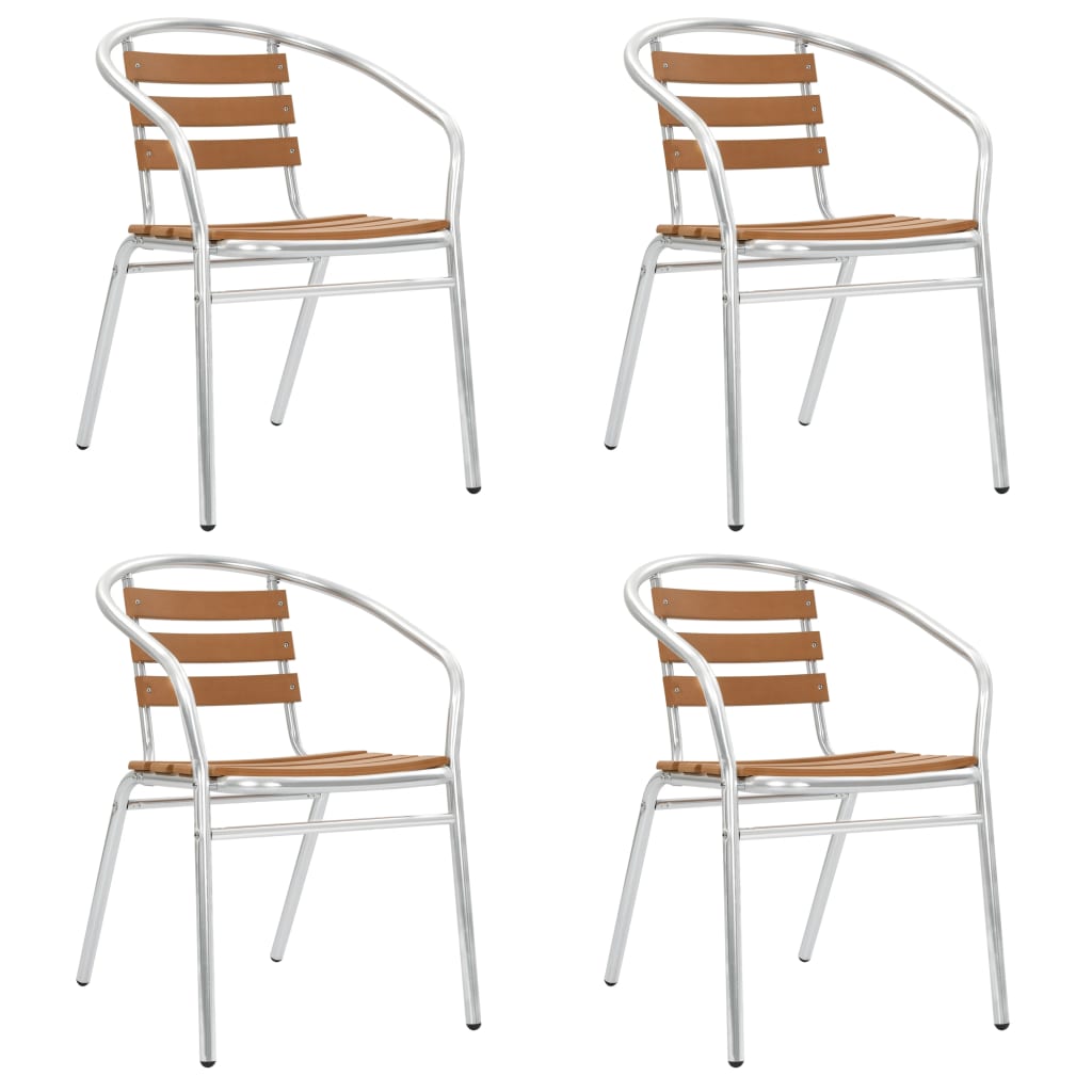 Stackable Garden Chairs 4 pcs Aluminium and WPC Silver