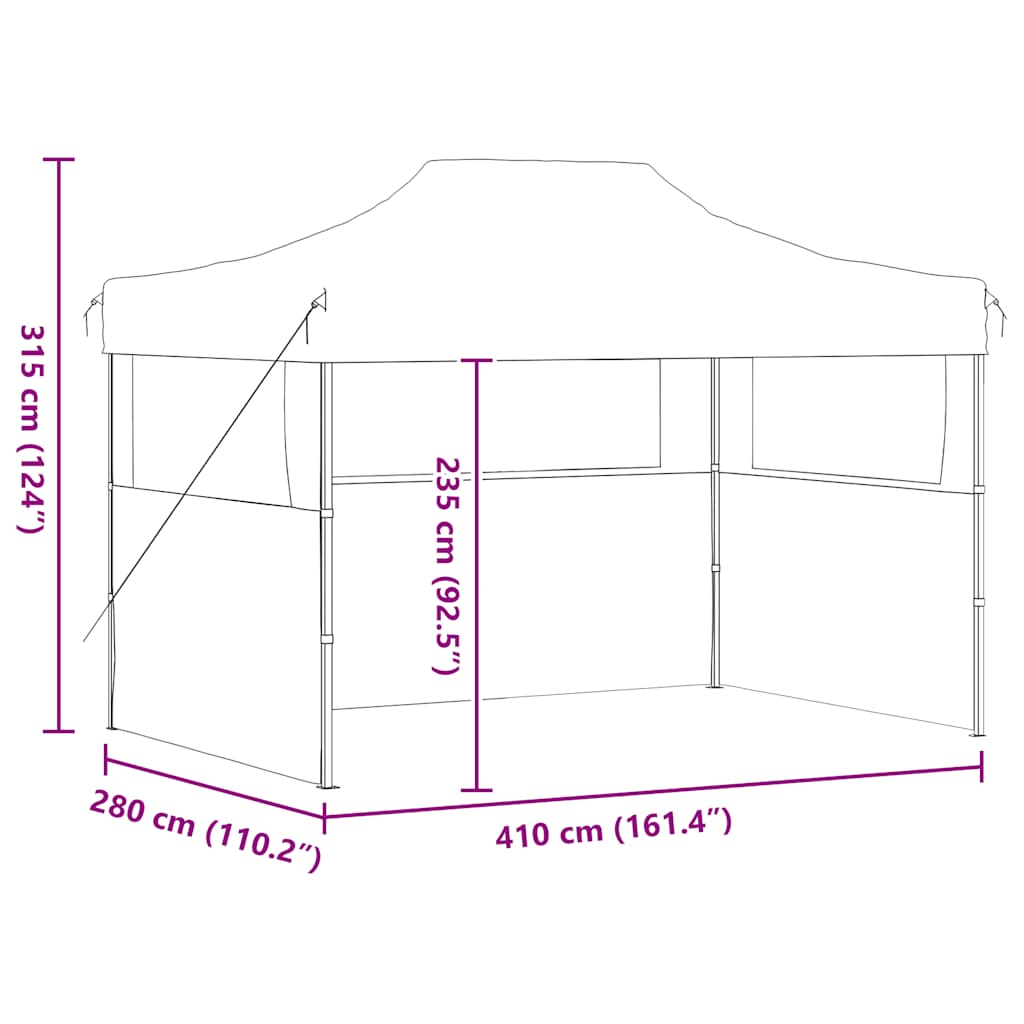 Professional Folding Party Tent with 3 Sidewalls 280x410x315 cm Steel White