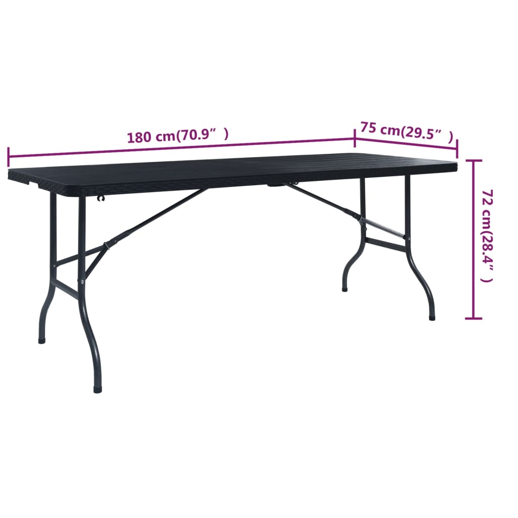 Folding Garden Table Black 180x75x72 cm HDPE Imitation Rattan