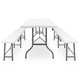 Folding Garden Table with 2 Benches 180 cm Steel and HDPE White