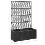 Trellis Raised Bed with 3 Pots 83x30x130 cm Poly Rattan Black