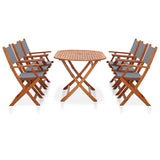 7 Piece Outdoor Dining Set Grey Solid Eucalyptus Wood and Textilene