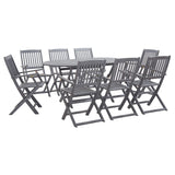 9 Piece Garden Dining Set Solid Acacia Wood Grey