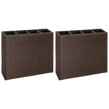 Garden Raised Bed with 4 Pots 2 pcs Poly Rattan Brown(2x41085)