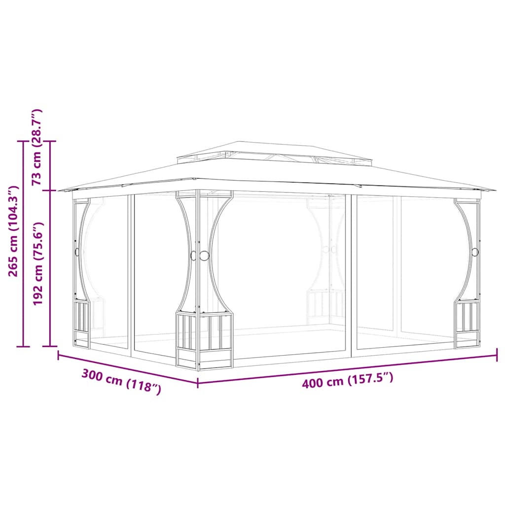 Gazebo with Nets 300x400x265 cm Cream
