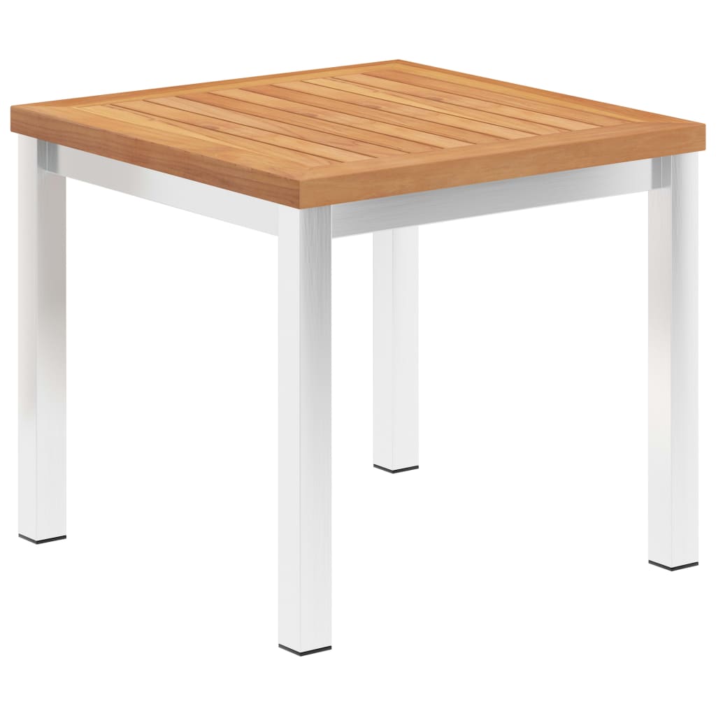 Garden Side Table 45x45x38 cm Solid Teak Wood and Stainless Steel