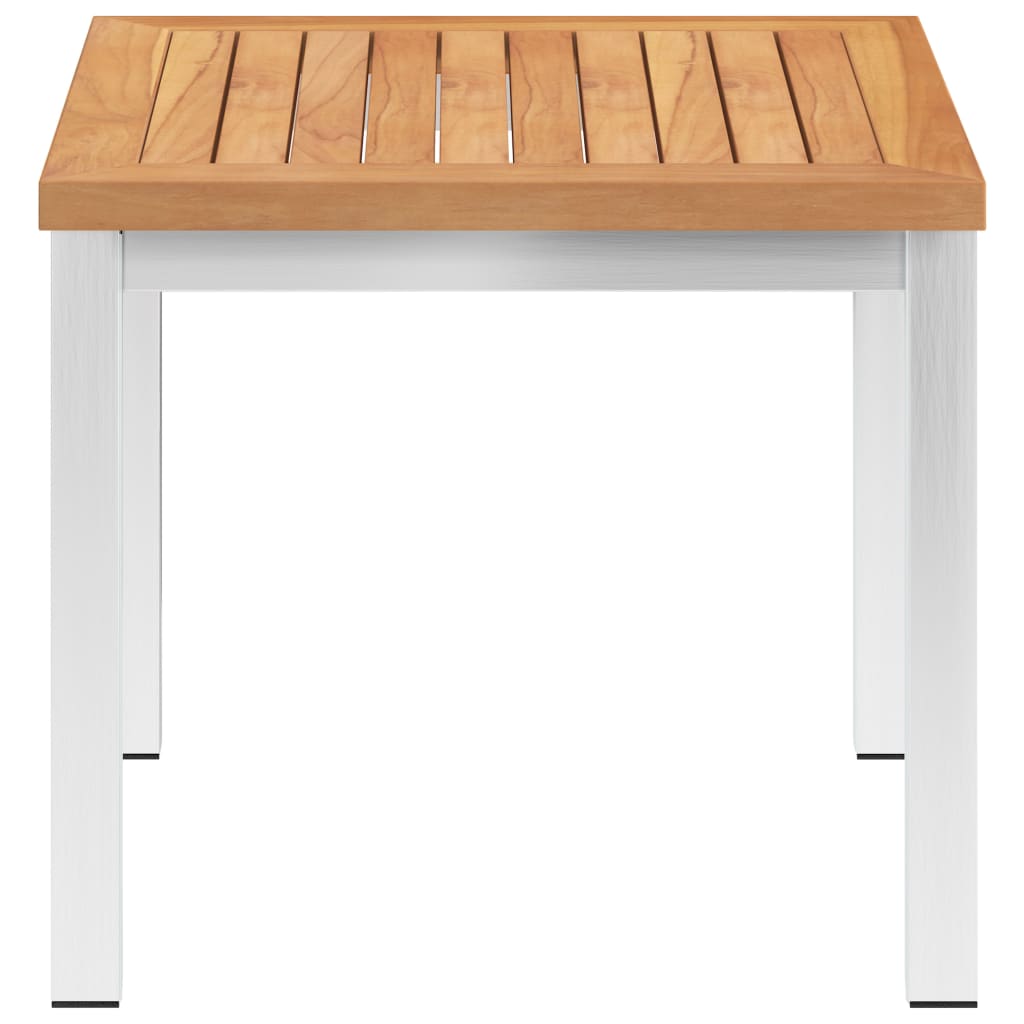 Garden Side Table 45x45x38 cm Solid Teak Wood and Stainless Steel