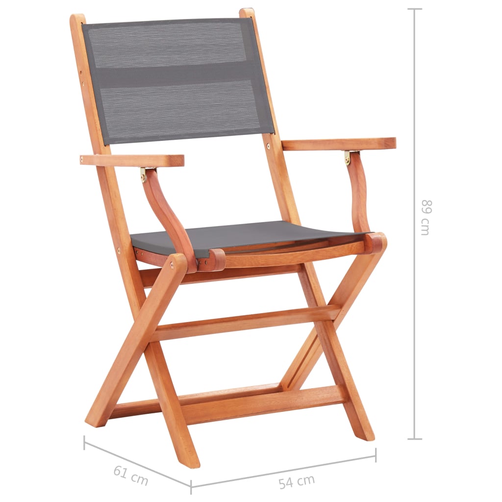 Folding Garden Chairs 2 pcs Grey Solid Eucalyptus Wood and Textilene