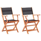 Folding Garden Chairs 2 pcs Black Solid Eucalyptus Wood and Textilene