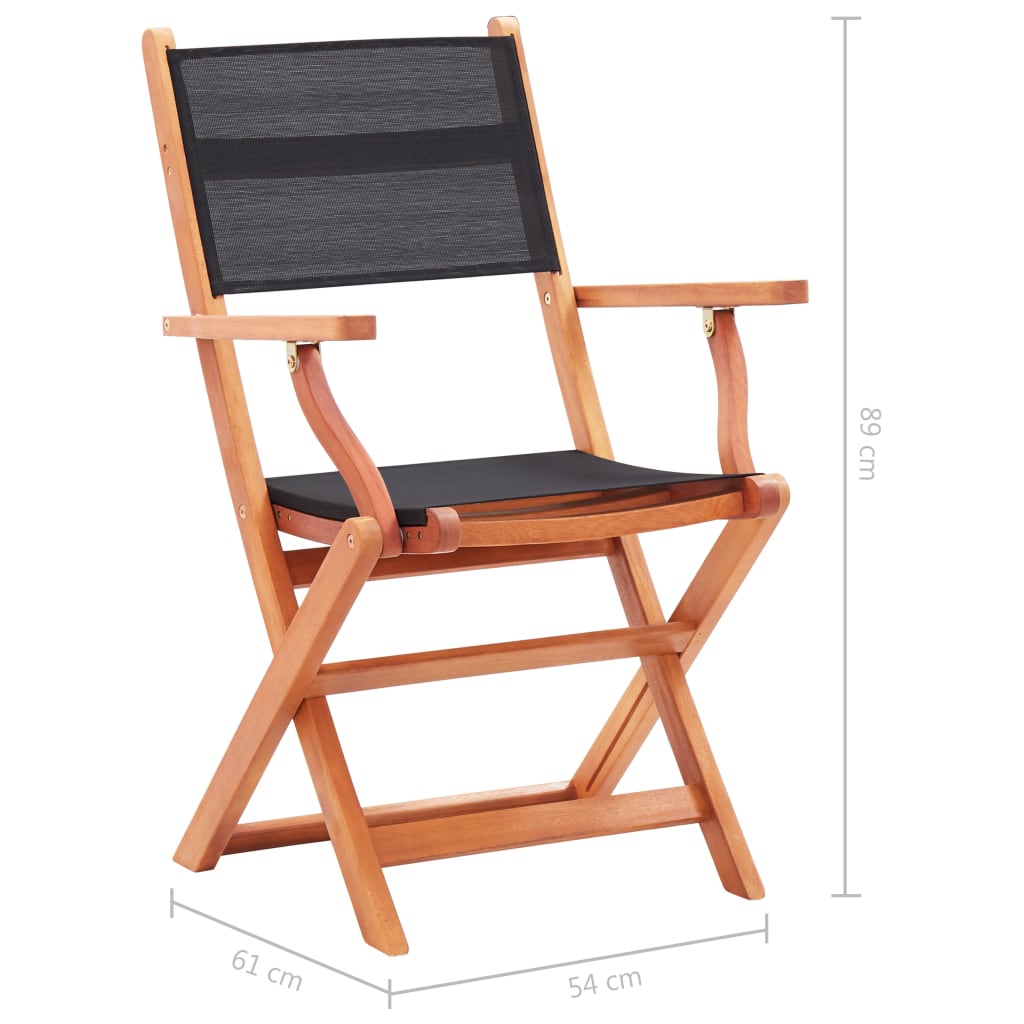 Folding Garden Chairs 2 pcs Black Solid Eucalyptus Wood and Textilene