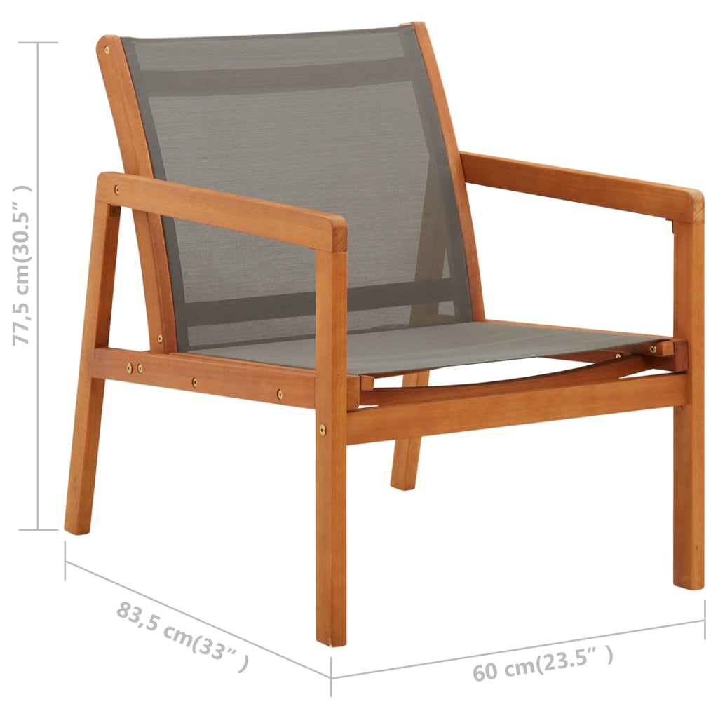 Garden Lounge Chair Grey Solid Eucalyptus Wood and Textilene