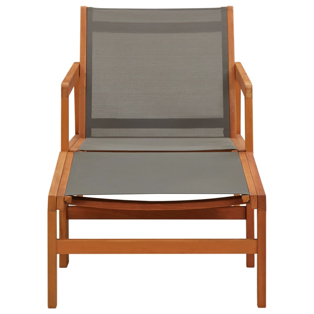 Garden Chair with Footrest Grey Solid Eucalyptus Wood and Textilene