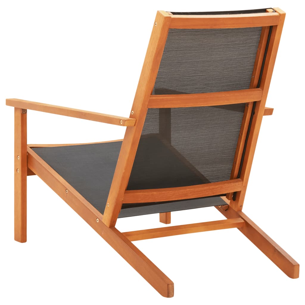 Garden Lounge Chair Black Solid Eucalyptus Wood and Textilene