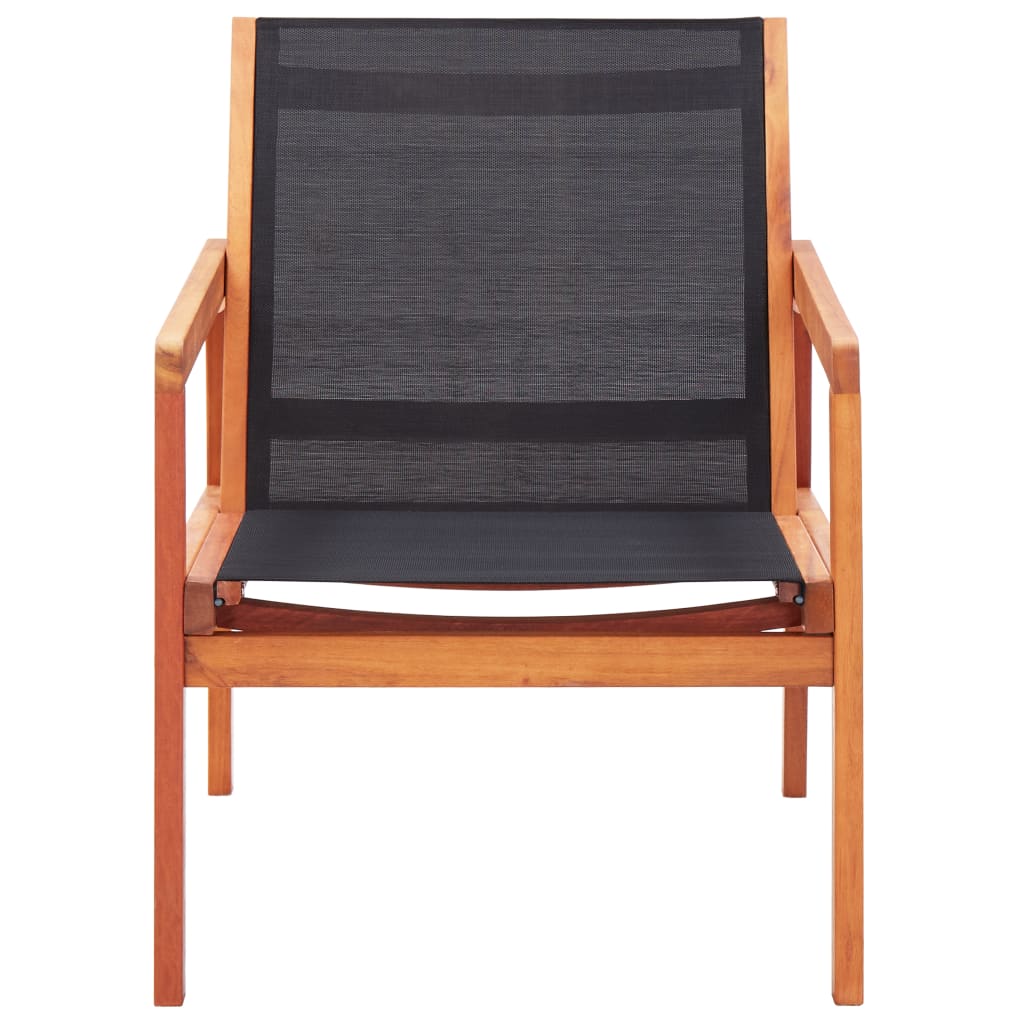 Garden Lounge Chair Black Solid Eucalyptus Wood and Textilene