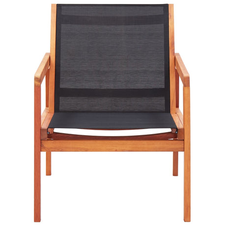 Garden Lounge Chair Black Solid Eucalyptus Wood and Textilene