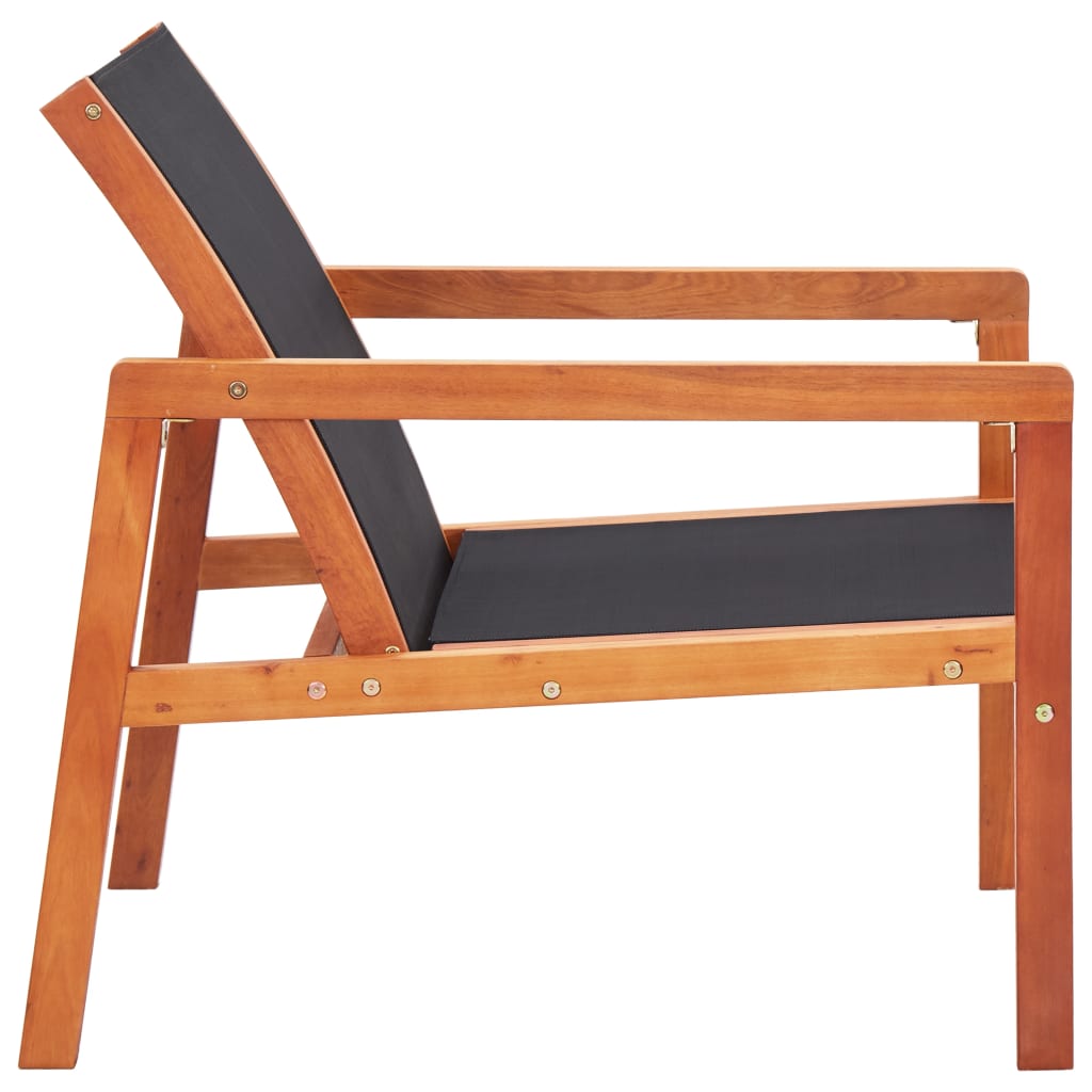 Garden Lounge Chair Black Solid Eucalyptus Wood and Textilene