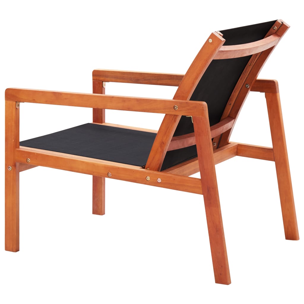 Garden Lounge Chair Black Solid Eucalyptus Wood and Textilene