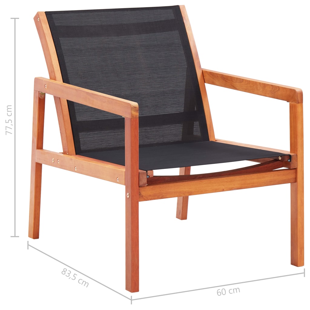 Garden Lounge Chair Black Solid Eucalyptus Wood and Textilene