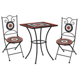 3 Piece Mosaic Bistro Set Ceramic Tile Terracotta and White