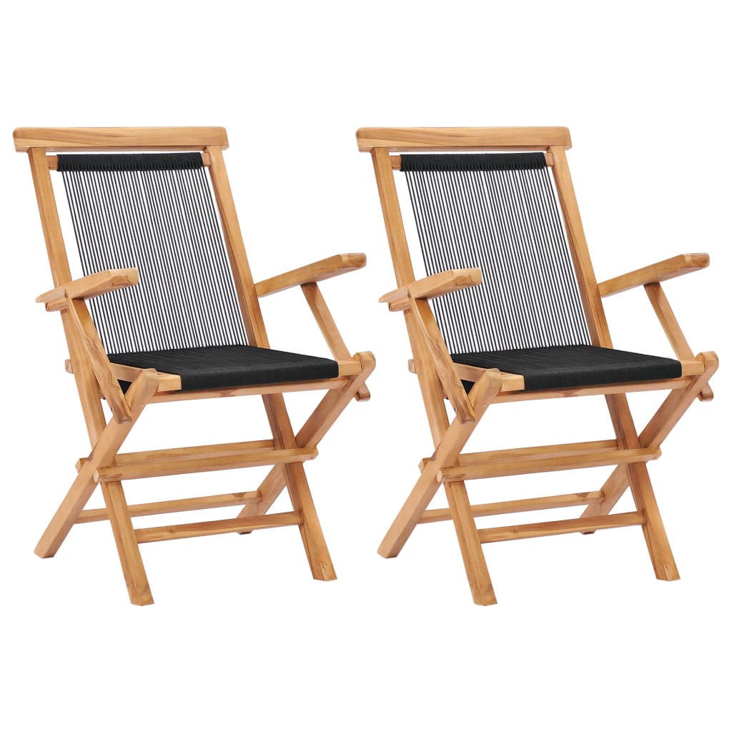 Folding Garden Chairs 2 pcs Solid Teak Wood and Rope