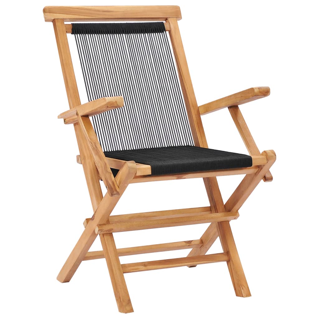 Folding Garden Chairs 2 pcs Solid Teak Wood and Rope