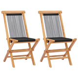 Folding Garden Chairs 2 pcs Solid Teak Wood and Rope