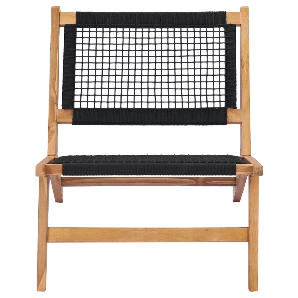 Sun Lounger with Footrest Solid Teak Wood and Rope