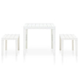 Garden Table with 2 Benches Plastic White