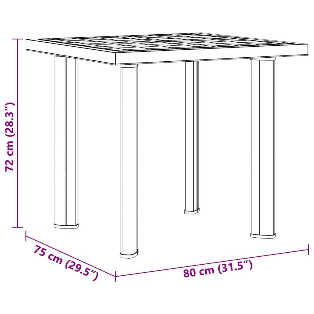 Garden Table White 80x75x72 cm Plastic