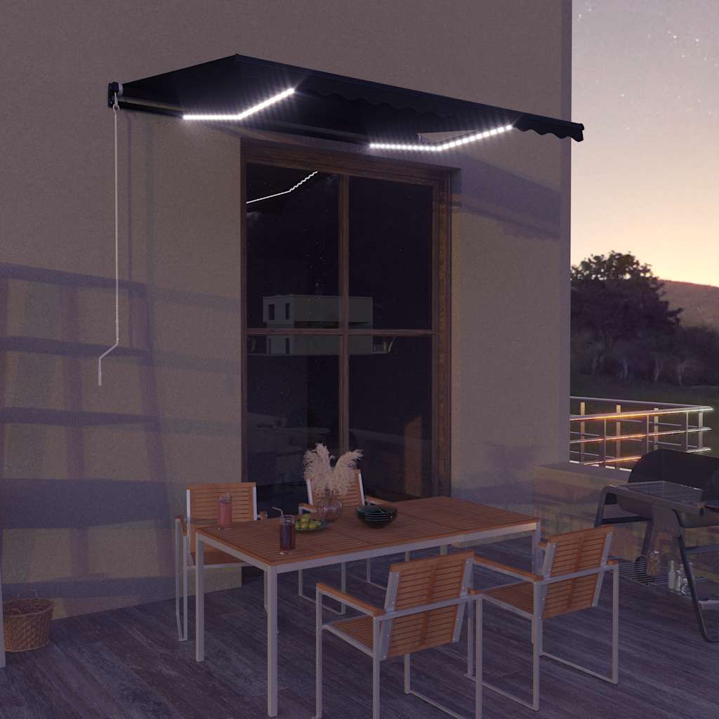 Manual Retractable Awning with LED 350x250 cm Anthracite