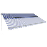 Manual Retractable Awning with LED 600x300 cm Blue and White