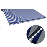 Manual Retractable Awning with LED 600x300 cm Blue and White